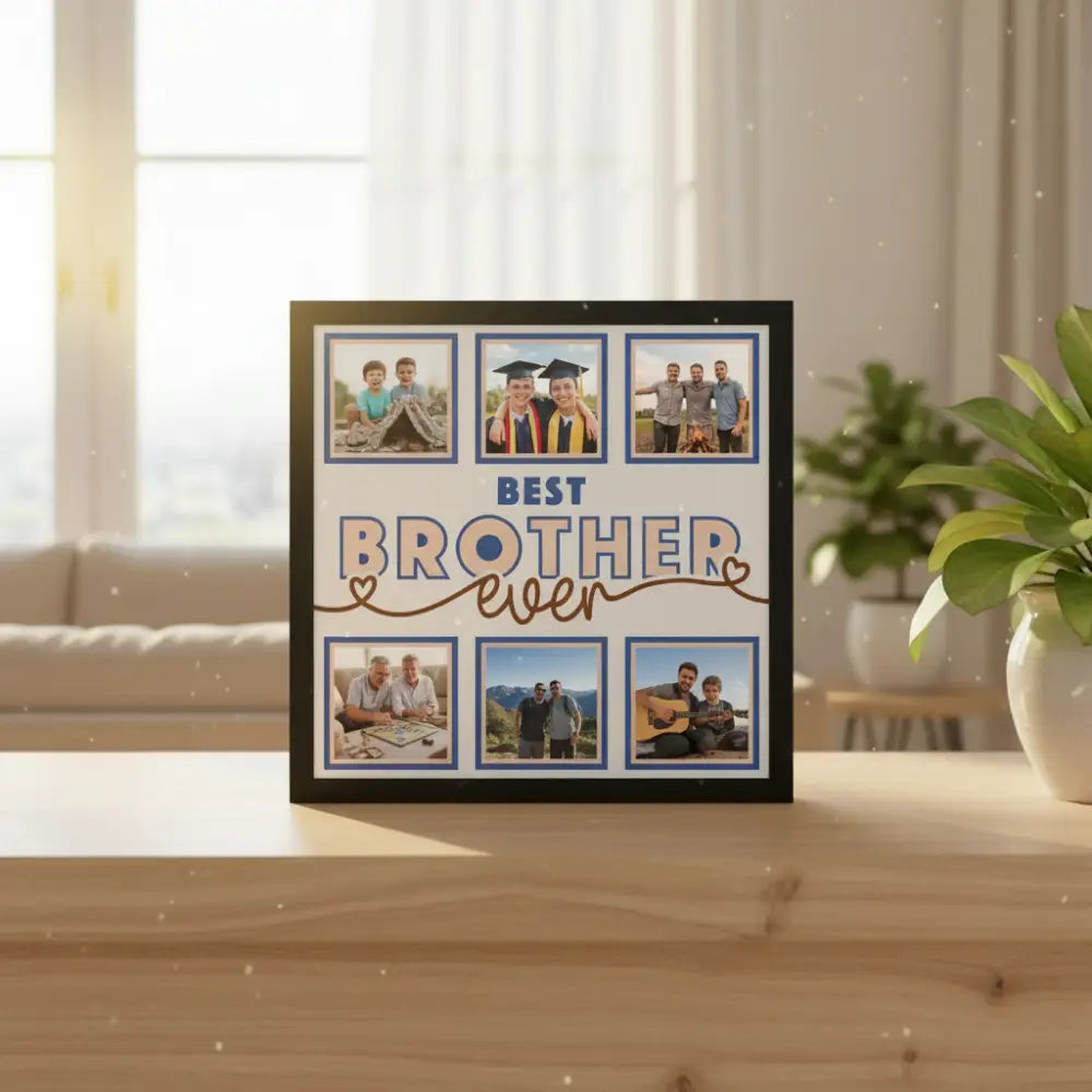 Design for a scrapbook page with 'Best Brother Ever' text and blue frames.