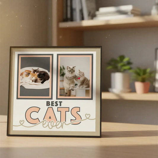 Two photo frames with text 'Best Cats Ever' on a white background