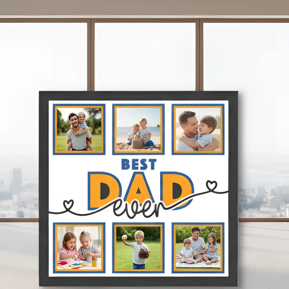 Design template with 'Best Dad Ever' text and photo frames on a white background