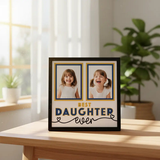 Two photo frames with text 'Best Daughter Ever' on a white background