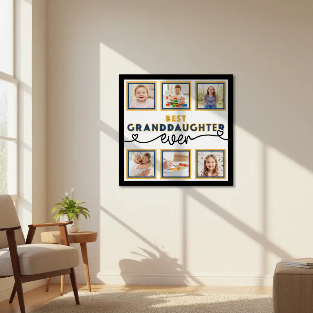 Decorative plaque with 'Best Granddaughter Ever' text and photo frames.
