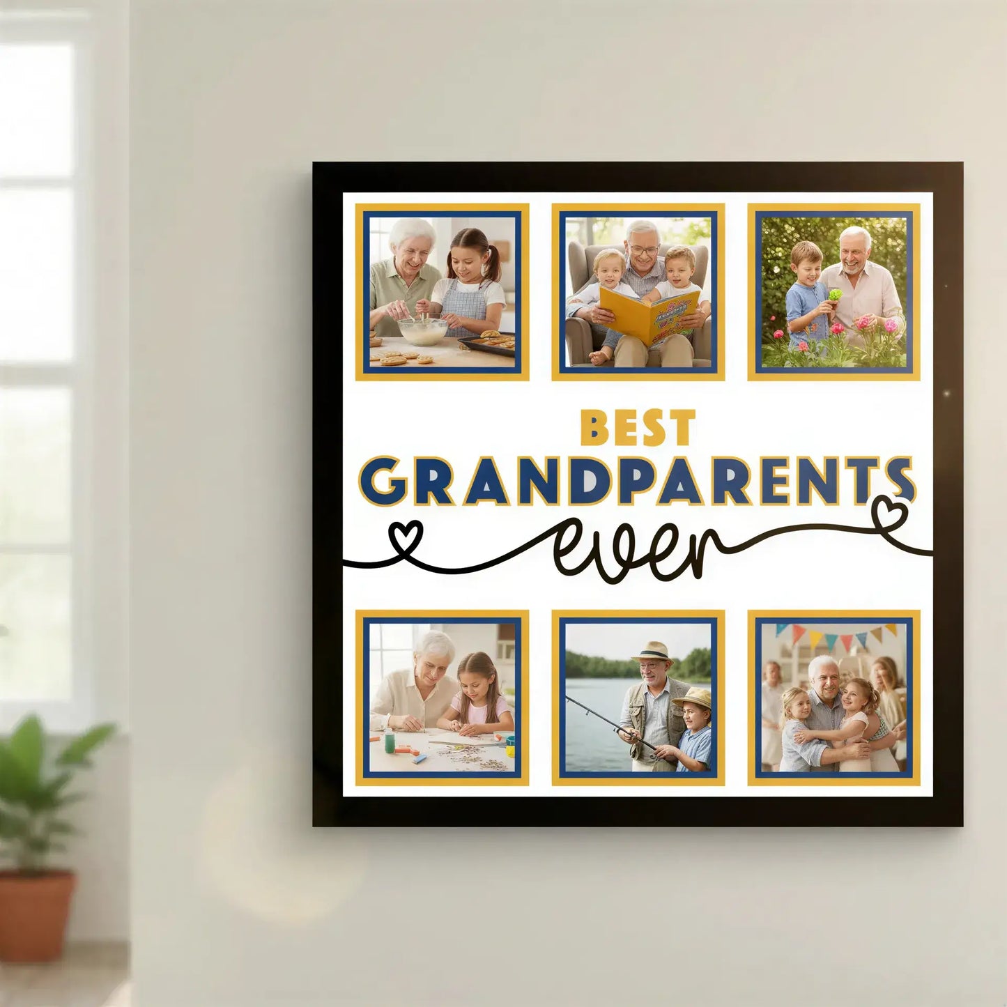Template for a photo album with 'Best Grandparents Ever' text and placeholder frames.