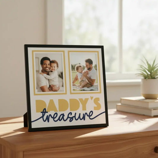 Decorative paper with two photo frames and 'Daddy's treasure' text on a white background