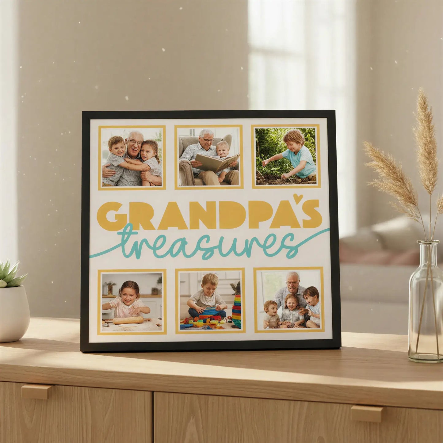 Grandpa’s Treasures Personalised Picture Frame - 6 Pictures / 300x300mm / White - Home Décor
