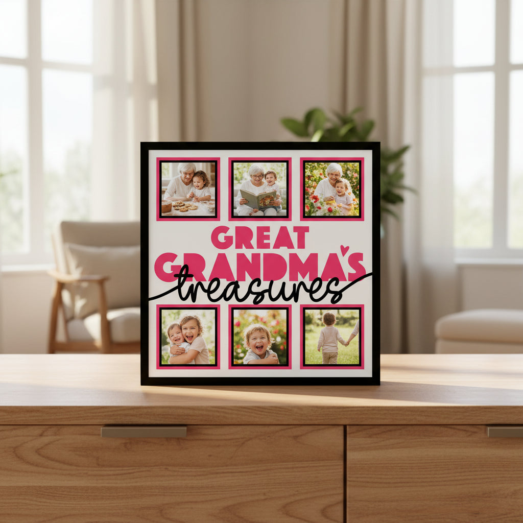 Great Grandma’s Treasures Personalised Picture Frame - 6 Pictures / 300x300mm / Black - Home Décor