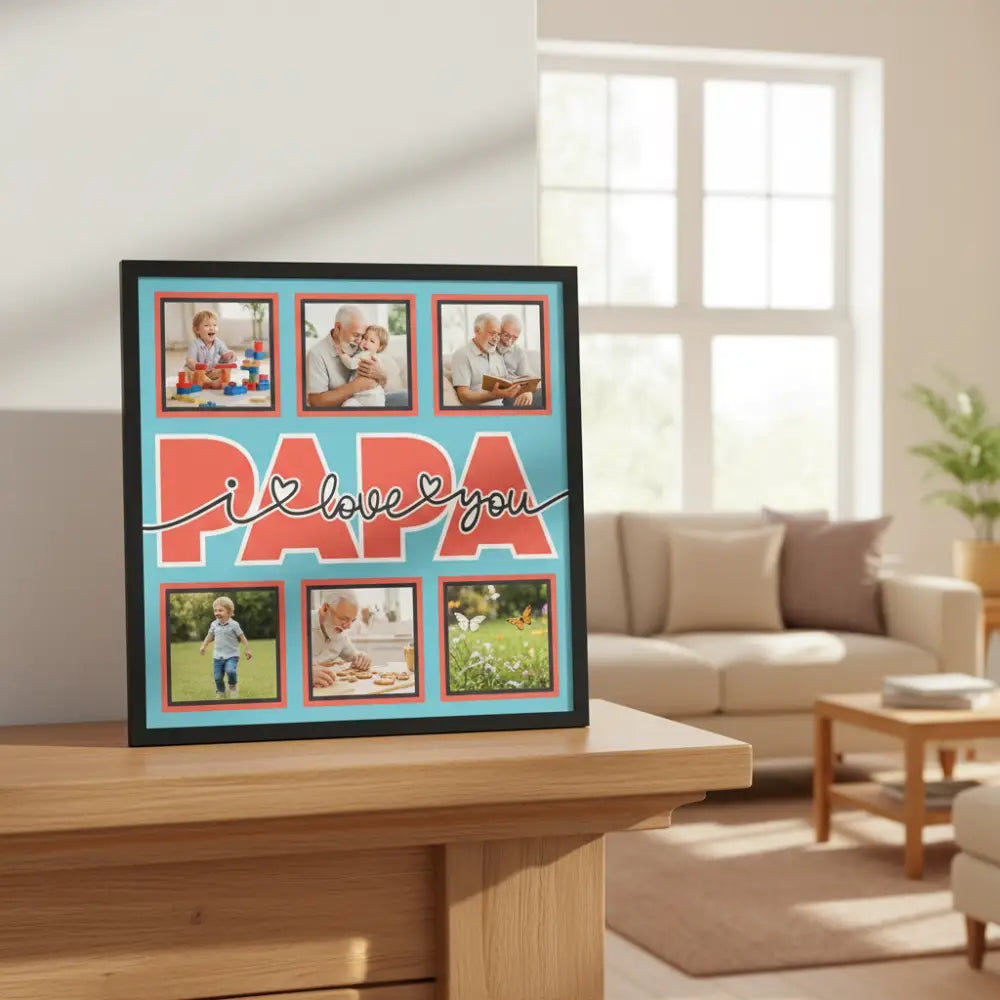 Design with 'PAPA i love you' text on a blue background
