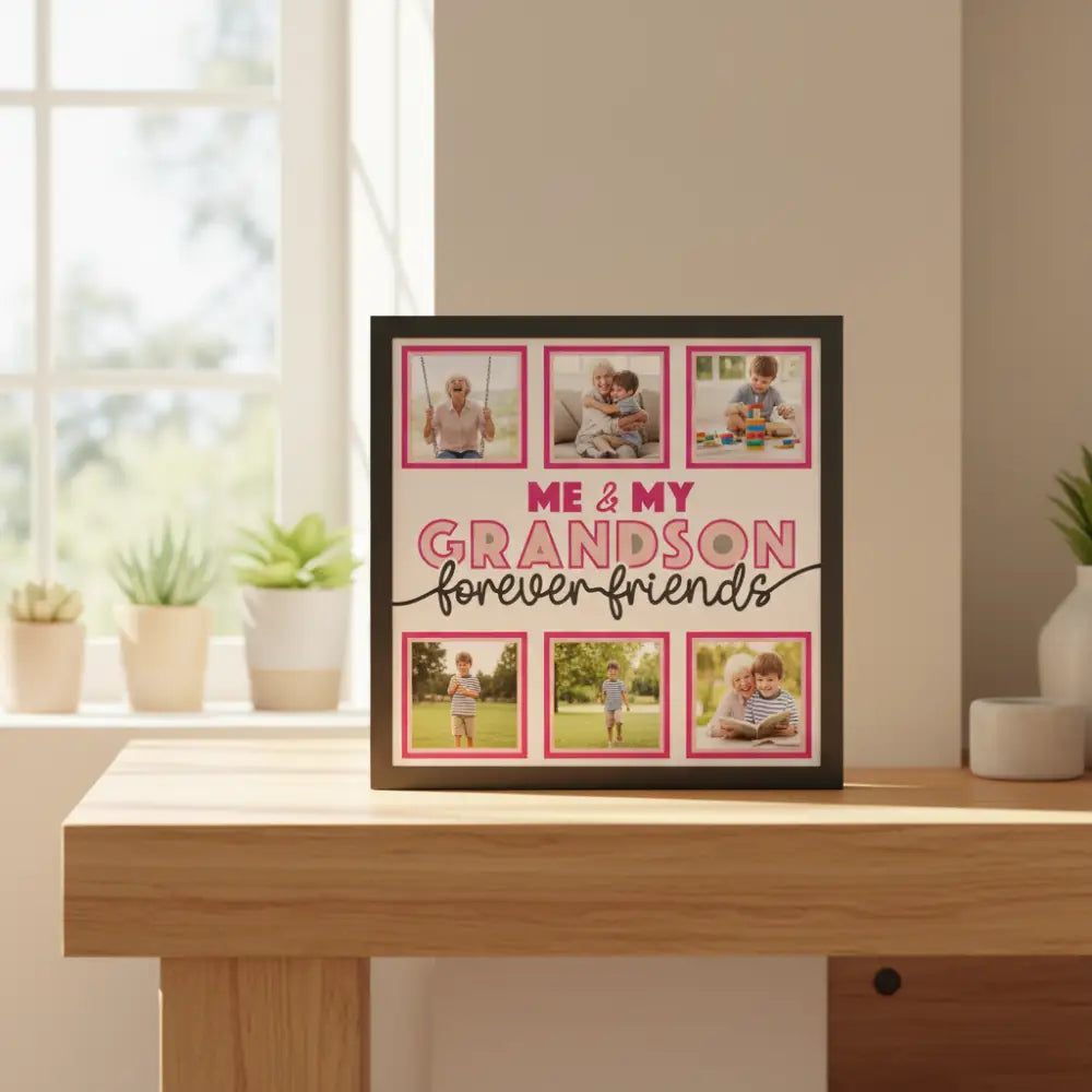 Design template with text 'Me & My Grandson Forever Friends' and photo frames.
