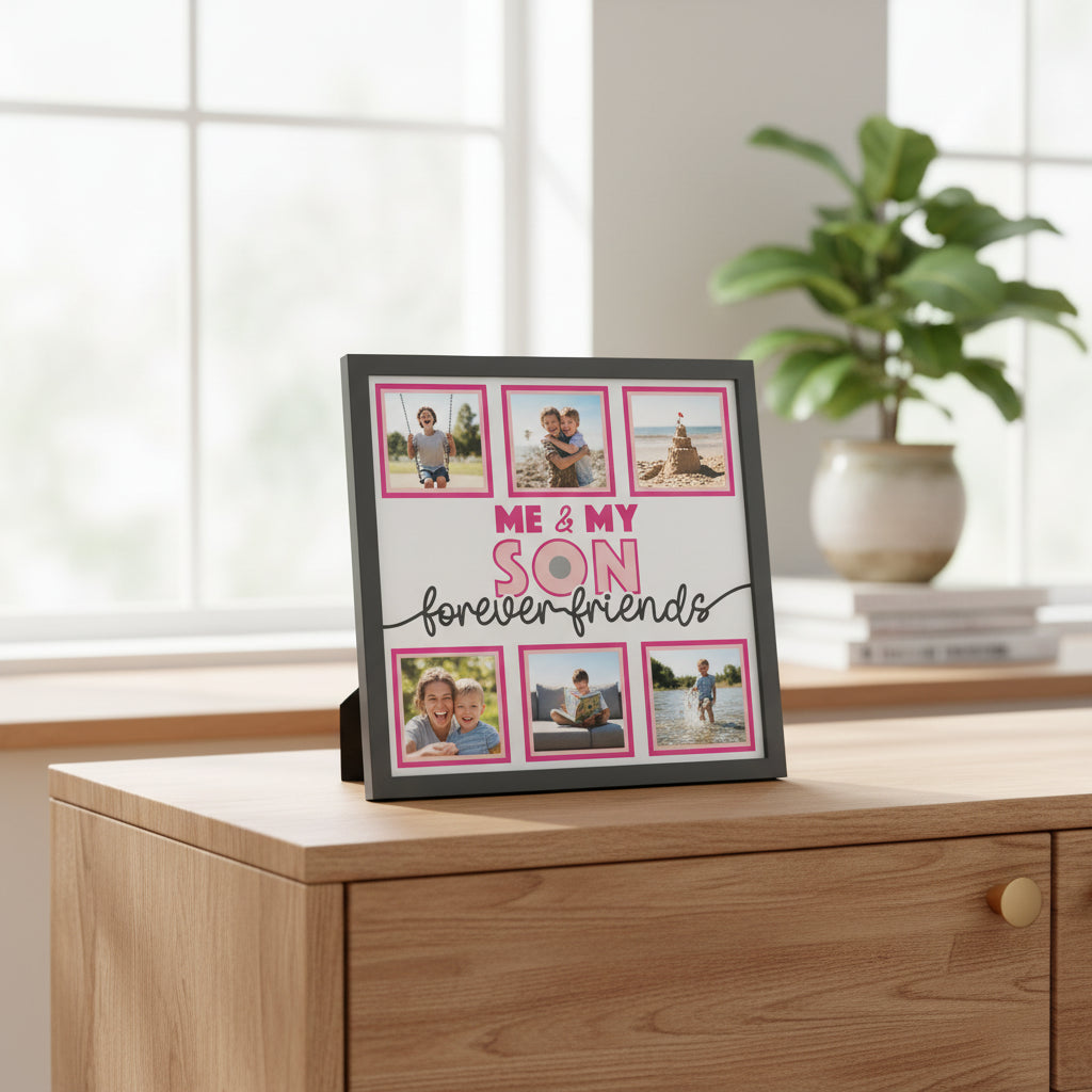 Me & My Son Personalised Picture Frame - 6 Pictures / 300x300mm / White - Home Décor