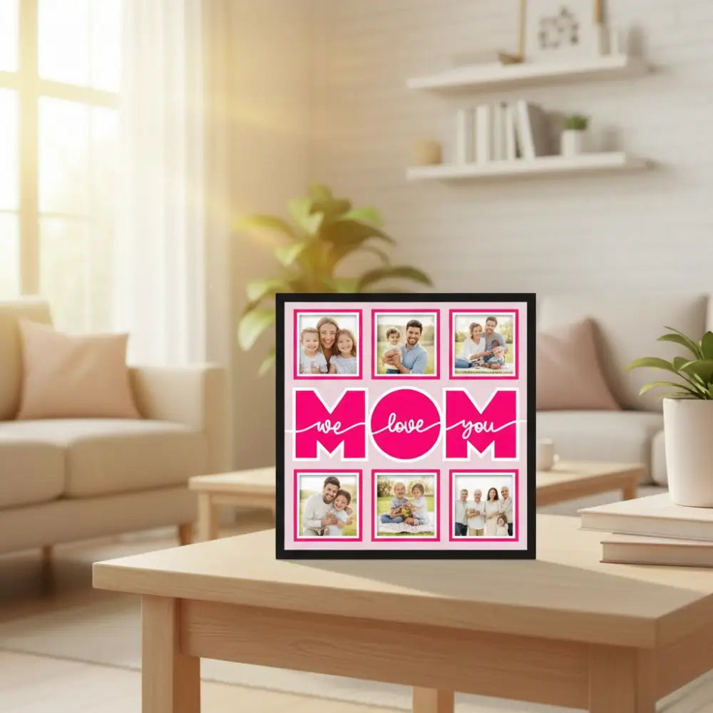 Decorative paper with 'we love you mom' text on a pink background