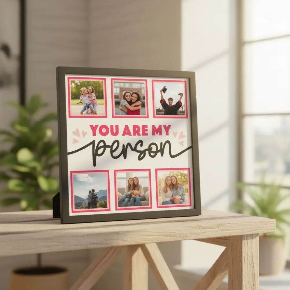 Decorative paper with 'You are my person' text and heart shapes on a white background.