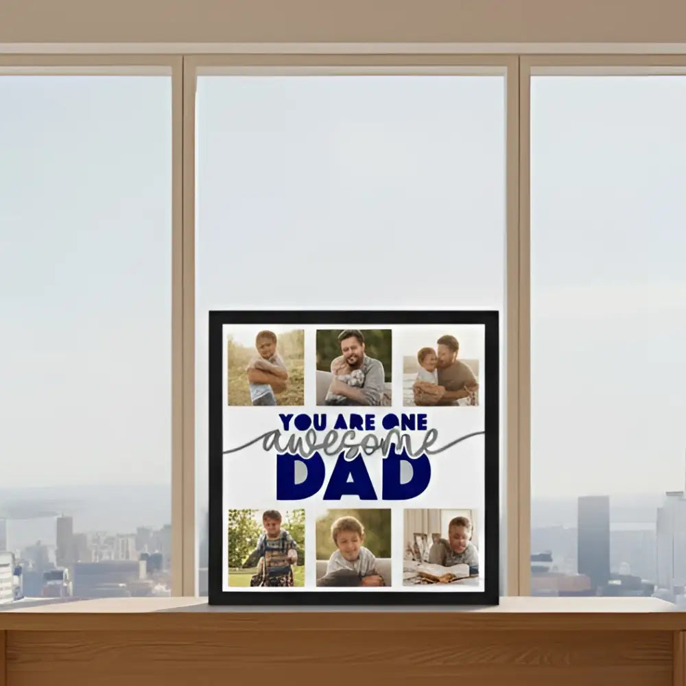 Design with 'You are one awesome Dad' text and placeholders for photos on a white background.