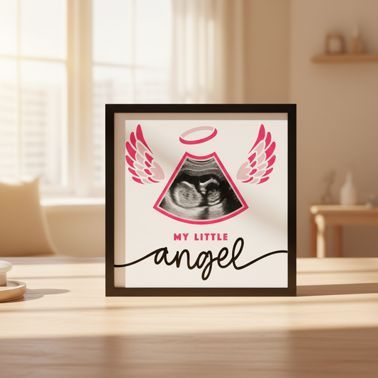 Illustration of an angel with wings and a halo, accompanied by the text 'My Little Angel' on a white background.