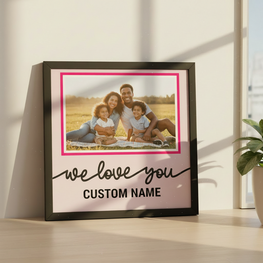 Pink background with 'we love you' text and a pink border