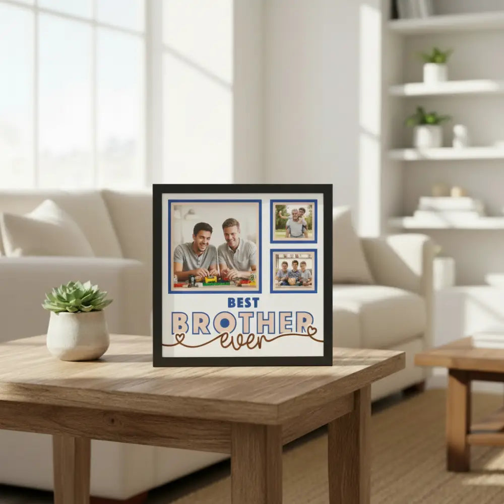 Design template with blue frames and 'Best Brother Ever' text on a white background