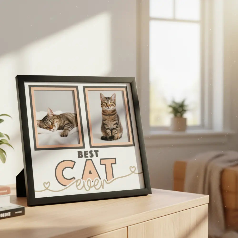 Design with two black frames and text 'Best Cat Ever' on a beige border.