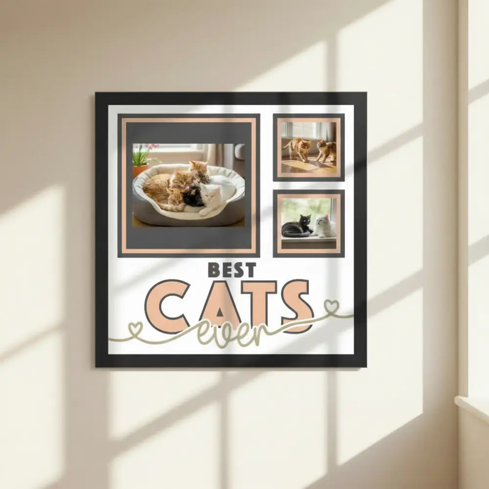 Design template with 'Best Cats Ever' text and photo frames on a beige border.