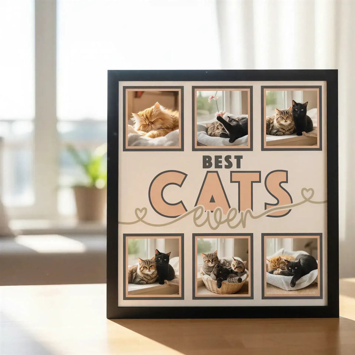 Decorative scrapbook page template with 'Best Cats Ever' text and photo frames.