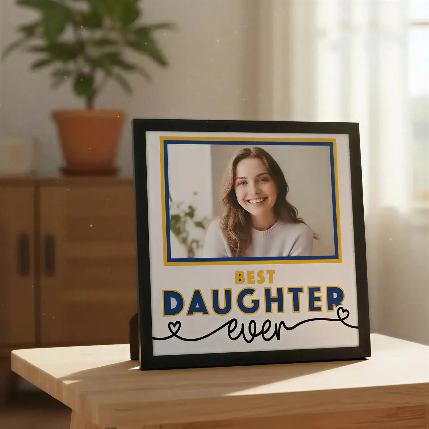 Decorative sign with 'Best Daughter Ever' text on a white background