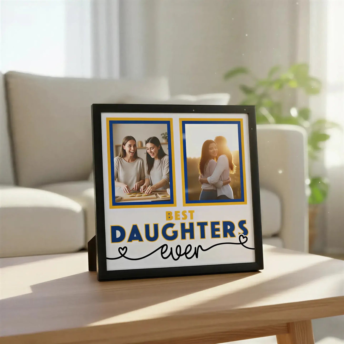Two photo frames with text 'Best Daughters Ever' on a white background