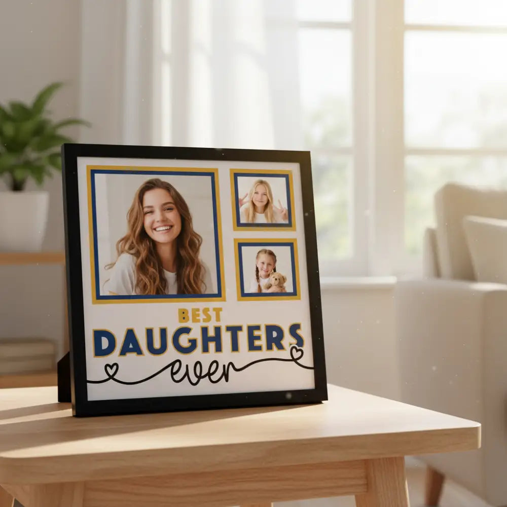 Decorative photo mat with three frames and 'Best Daughters Ever' text.