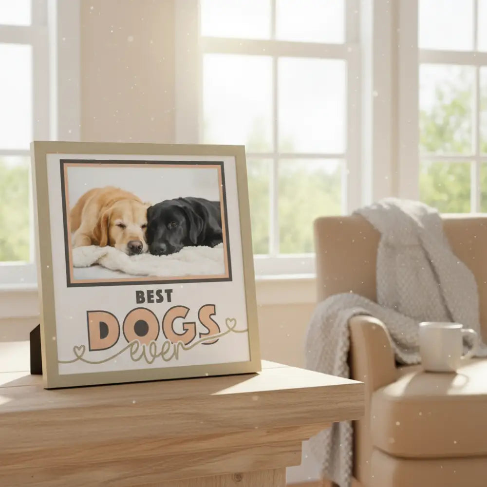 Decorative sign with 'Best Dogs Ever' text on a white background