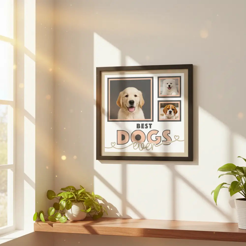 Decorative scrapbook layout with 'Best Dogs Ever' text and photo frames.