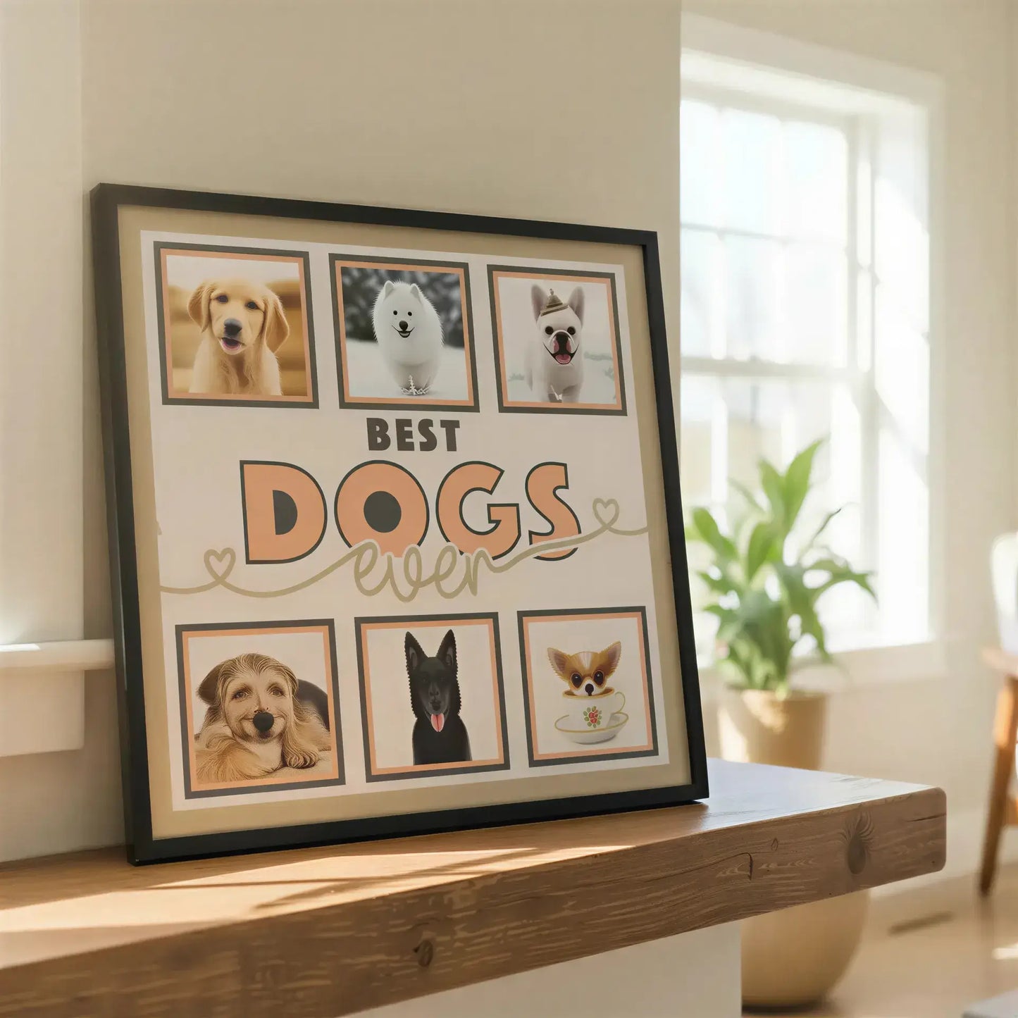 Design template with 'Best Dogs Ever' text and photo placeholders.