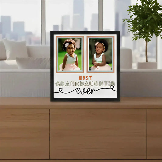 Two photos of a young girl with text 'Best Granddaughter Ever' on a white background