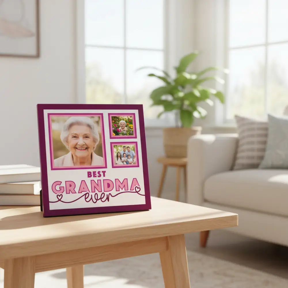 Decorative scrapbooking layout with 'Best Grandma Ever' text and photo frames on a white background.