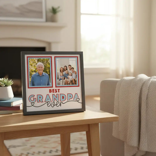 Two red frames with 'Best Grandpa Ever' text on a white background
