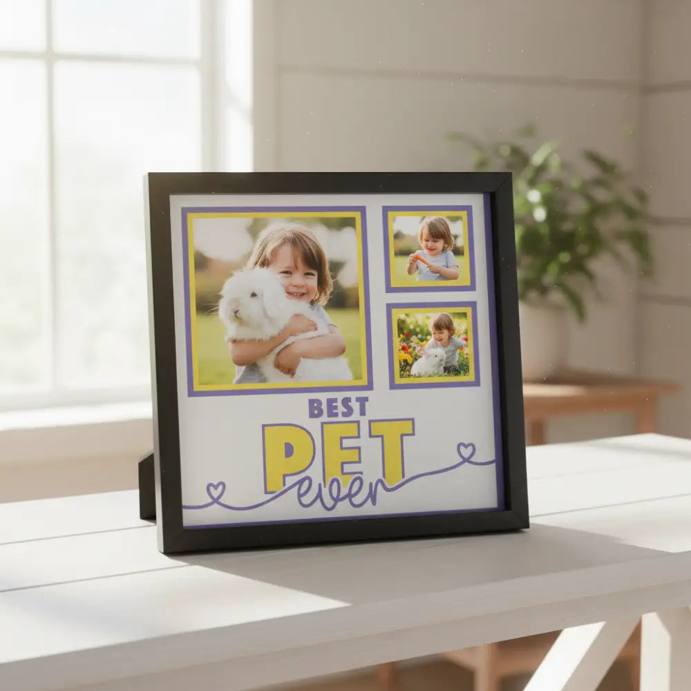 Design template with purple and yellow text and frames on a white background