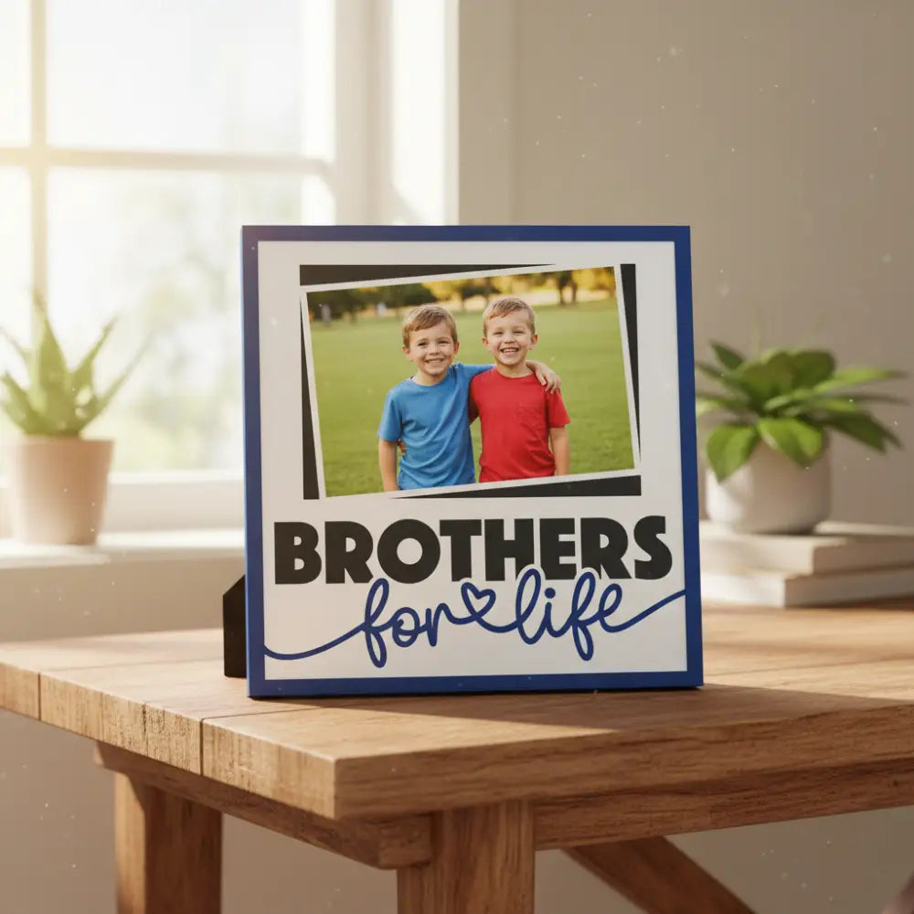 Placeholder with 'Brothers for life' text and a gray photo area on a white background