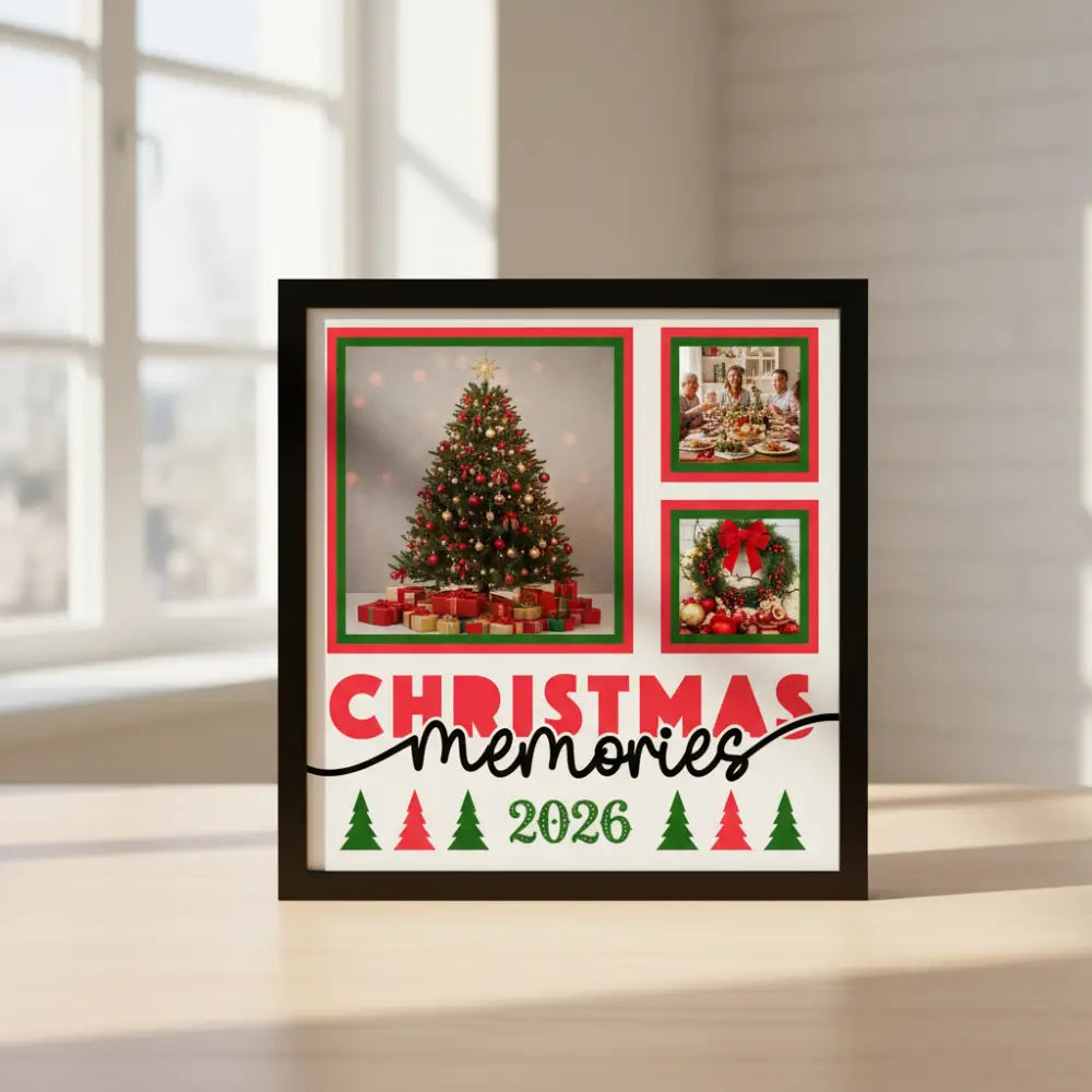Christmas-themed scrapbook page layout with red and green borders and 'Christmas memories' text.