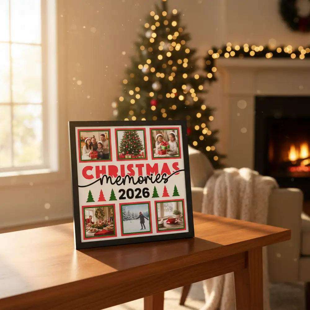 Christmas-themed scrapbook page layout with 'Christmas memories' text and tree designs.
