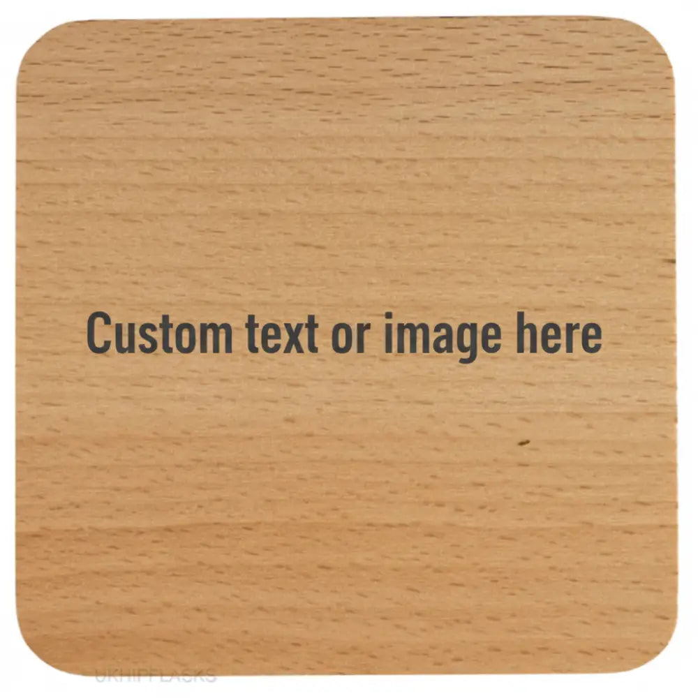 Square wooden coaster with a natural finish on a white background