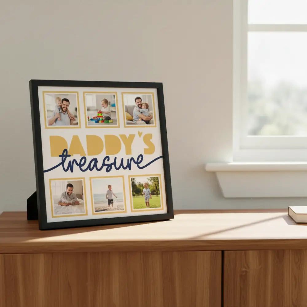 Design template with 'Daddy's treasure' text and placeholders on a white background