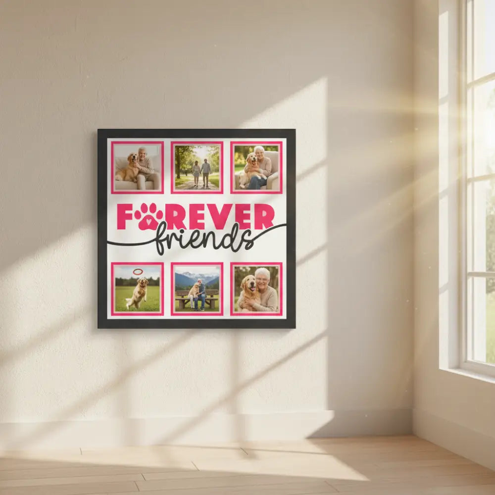 Design template with 'Forever Friends' text and paw print on a white background