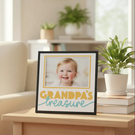 Decorative design with 'Grandpa's treasure' text on a light yellow background with blue border