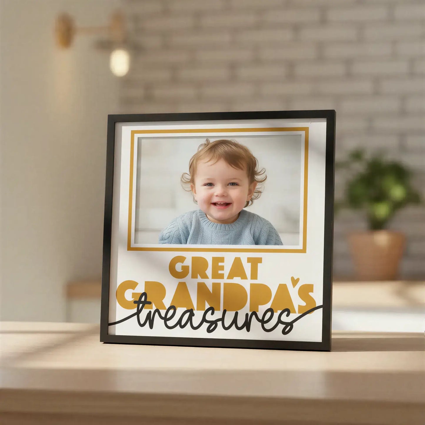 Decorative sign with 'Great Grandpa's Treasures' text and a gold frame on a white background.