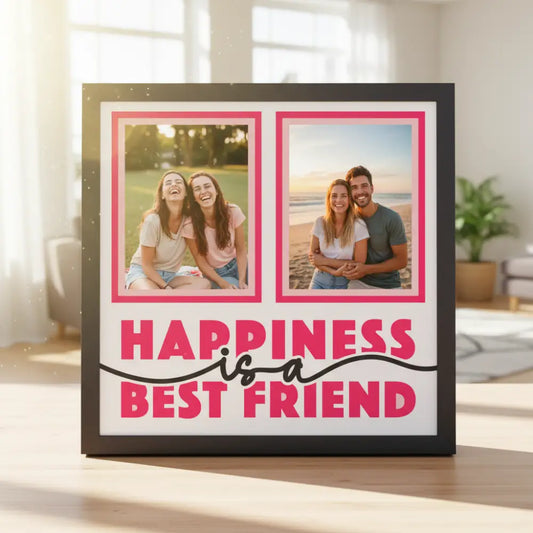 Framed poster with 'Happiness is a Best Friend' text and two empty frames.