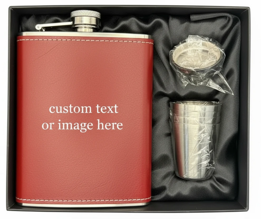 Hip Flasks - 8oz / Red Leather / Yes