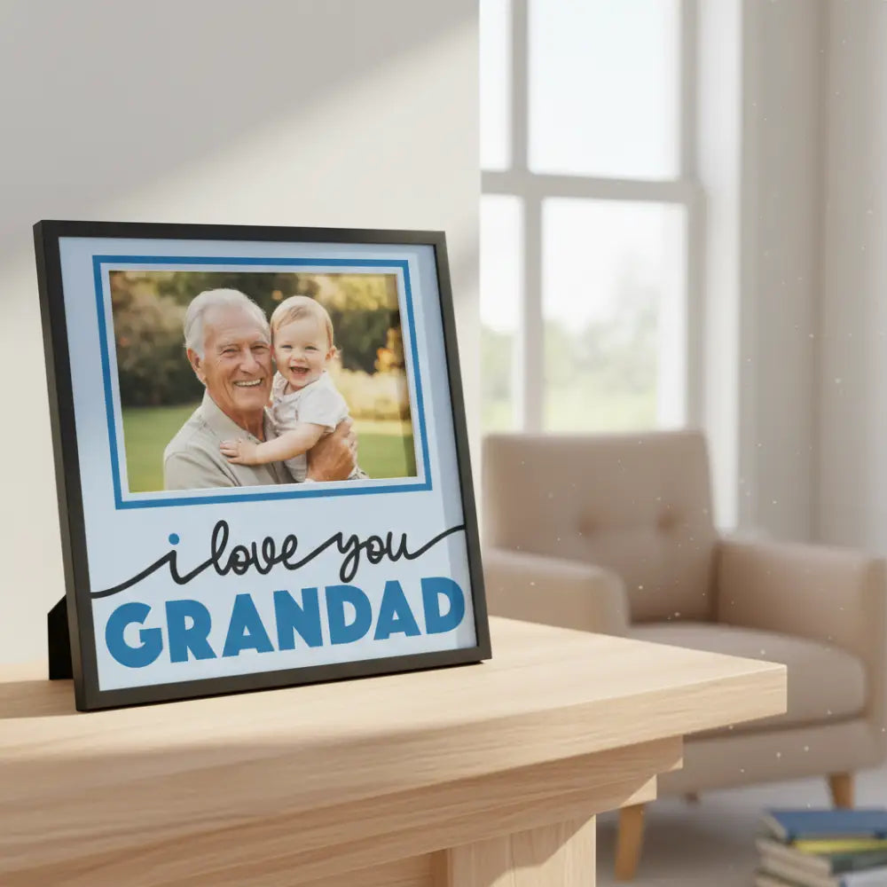 Card with 'I love you Grandad' text on a light blue background