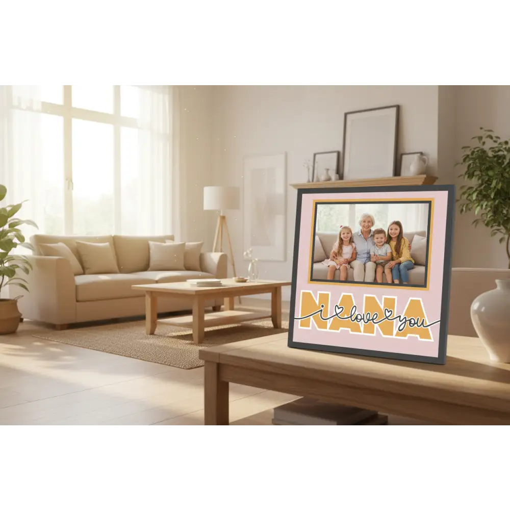 Decorative frame with 'Nana I love you' text on a pink background