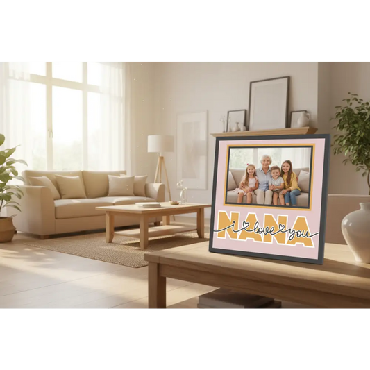 Decorative frame with 'Nana I love you' text on a pink background