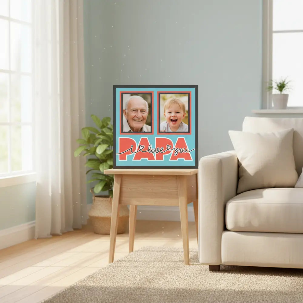 Decorative paper with two photo frames and 'I love you PAPA' text on a blue background