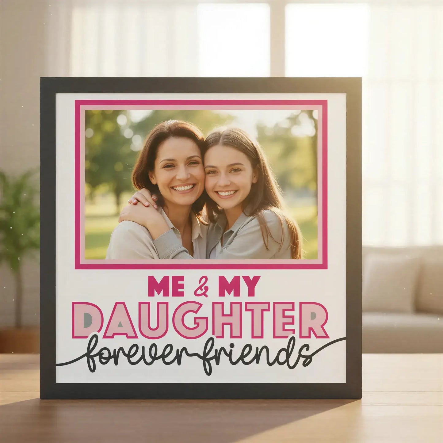 Decorative photo frame with 'Me & My Daughter Forever Friends' text on a white background.