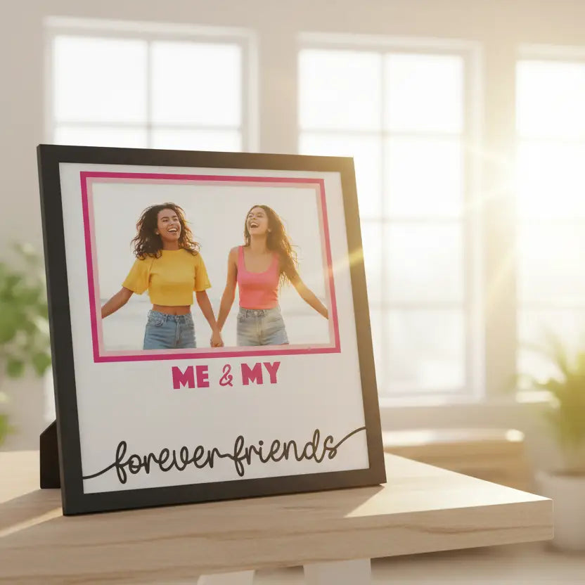 Decorative frame with 'ME & MY forever friends' text on a white background
