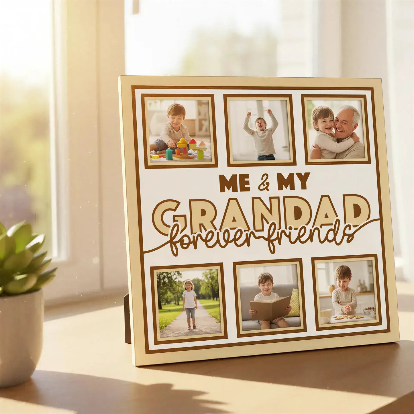 Decorative paper with 'Me & My Grandad forever friends' text and photo frames.