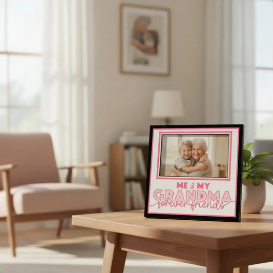 Pink frame with 'Me & My Grandma forever friends' text on a white background