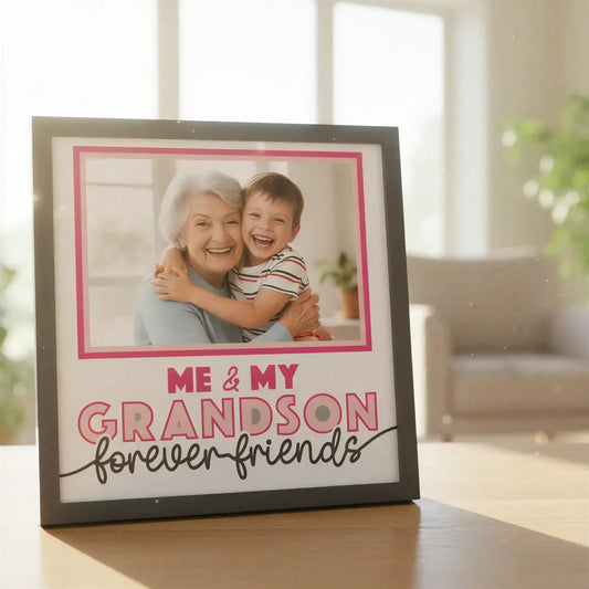 Decorative sign with 'Me & My Grandson Forever Friends' text and a gray center.